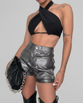 SHORT MINI GRIS METALIZADO