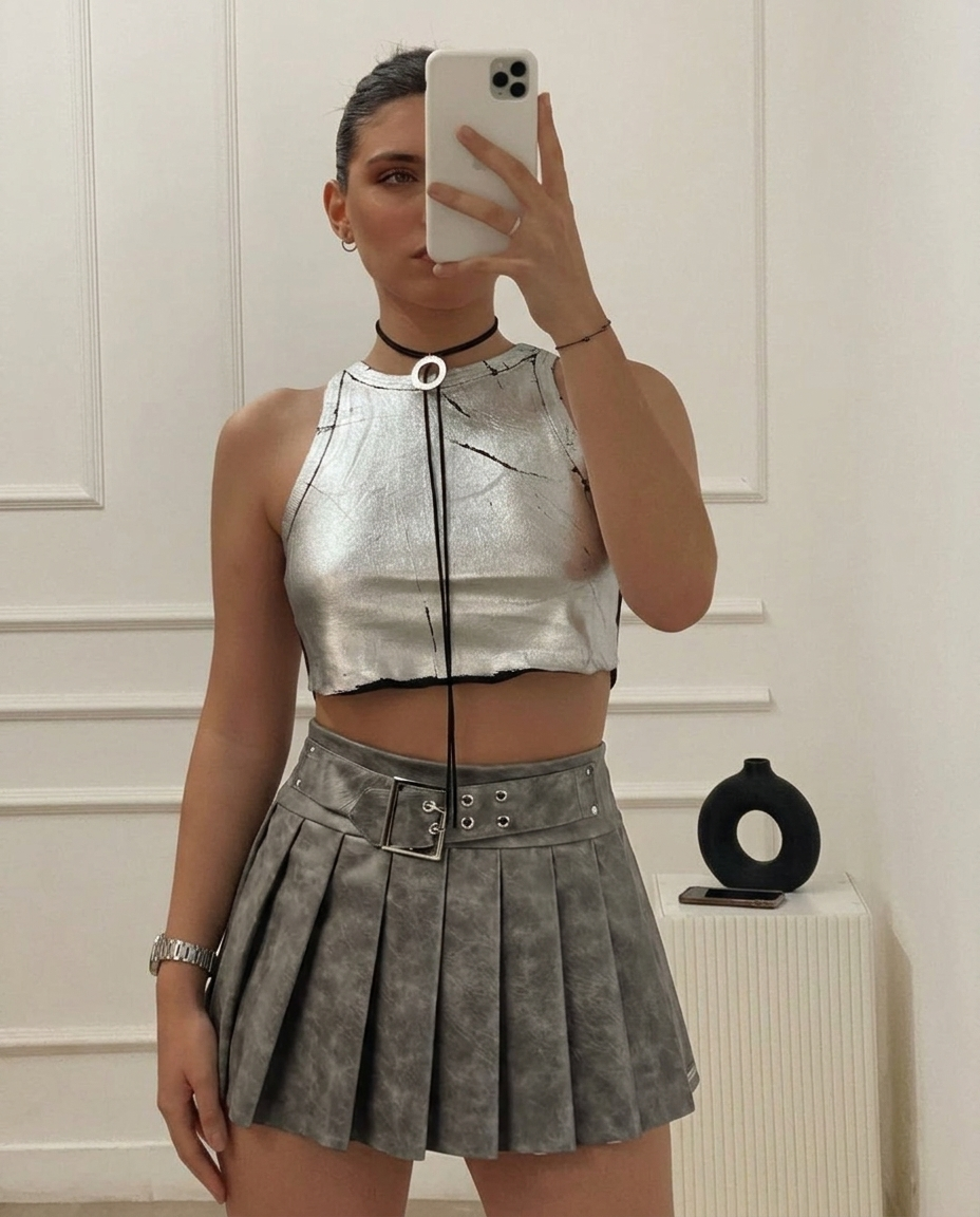 MINI LEATHER TENNIS SKIRT