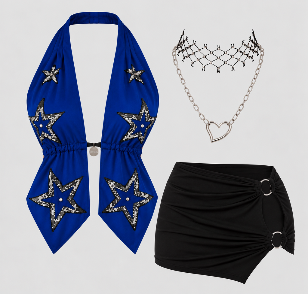 TOP + MINI FALDA  + SET COLLARES