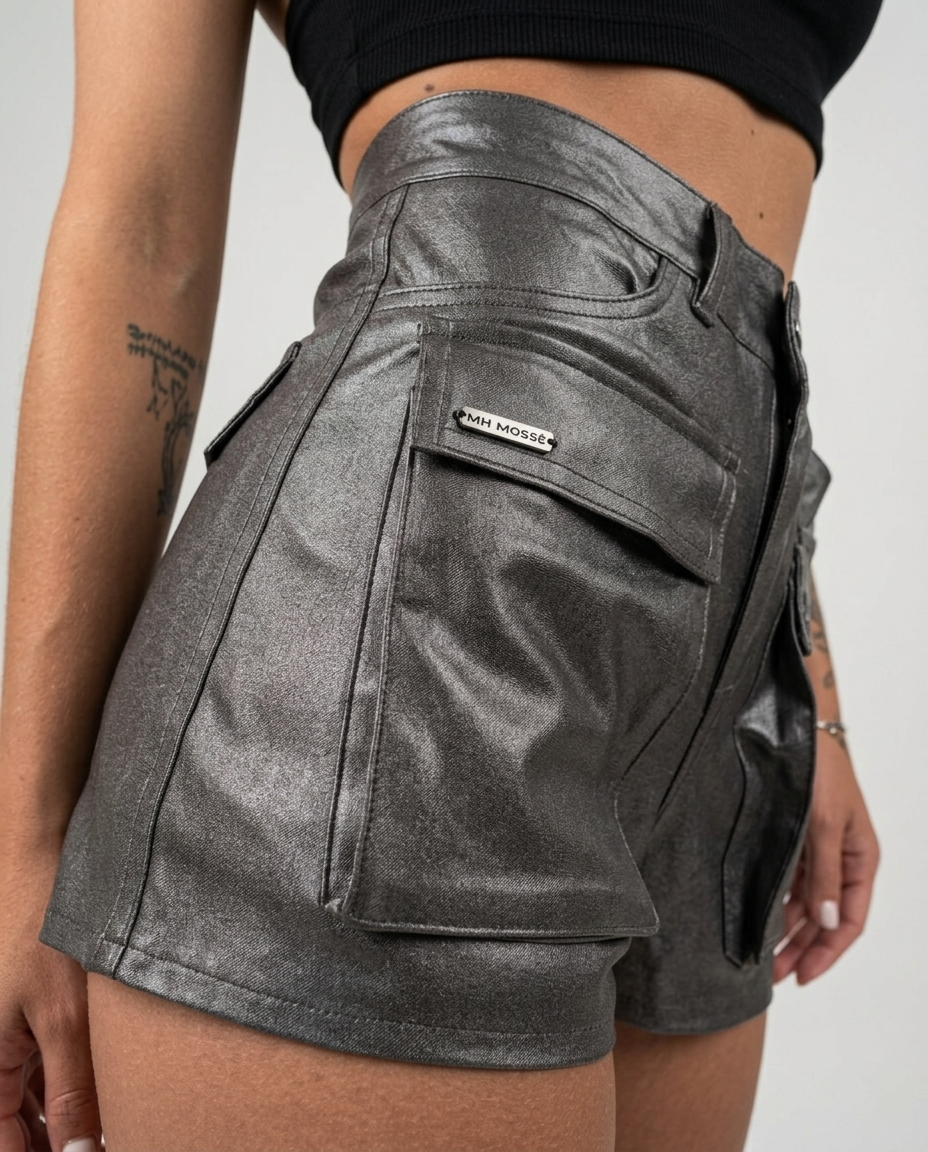 SHORT MINI GRIS METALIZADO
