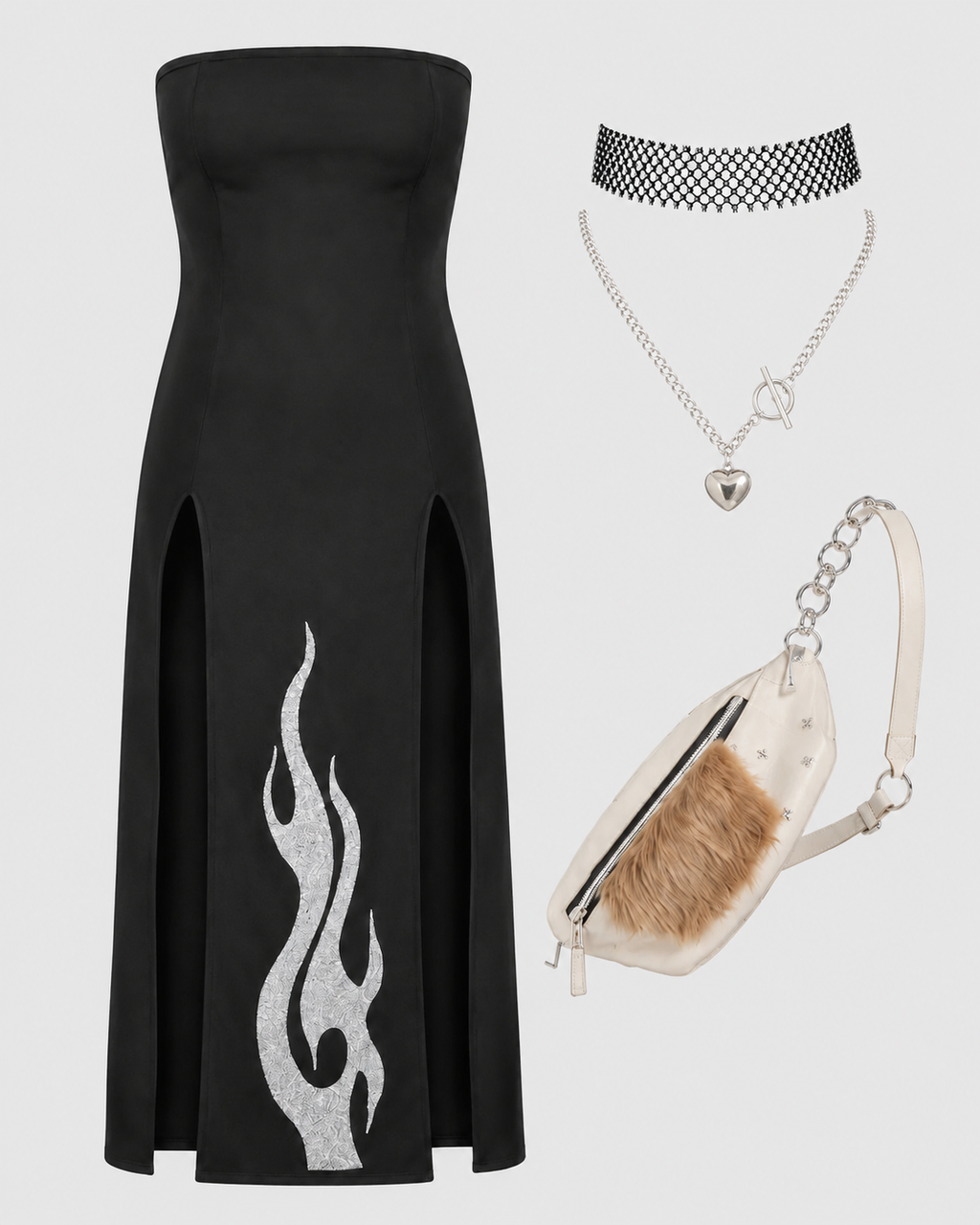 MAXI VESTIDO FIRE + RIÑONERA WONDER + SET COLLARES