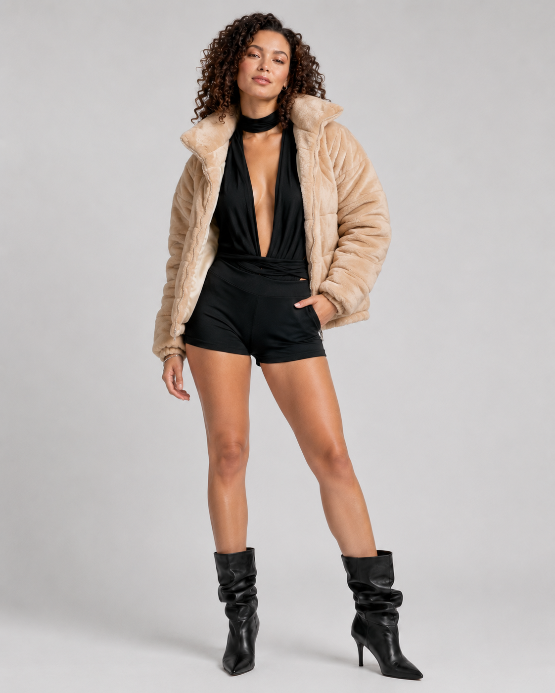 CATSUIT BLACK MAMBA MULTIUSO + PUFFA CAMEL