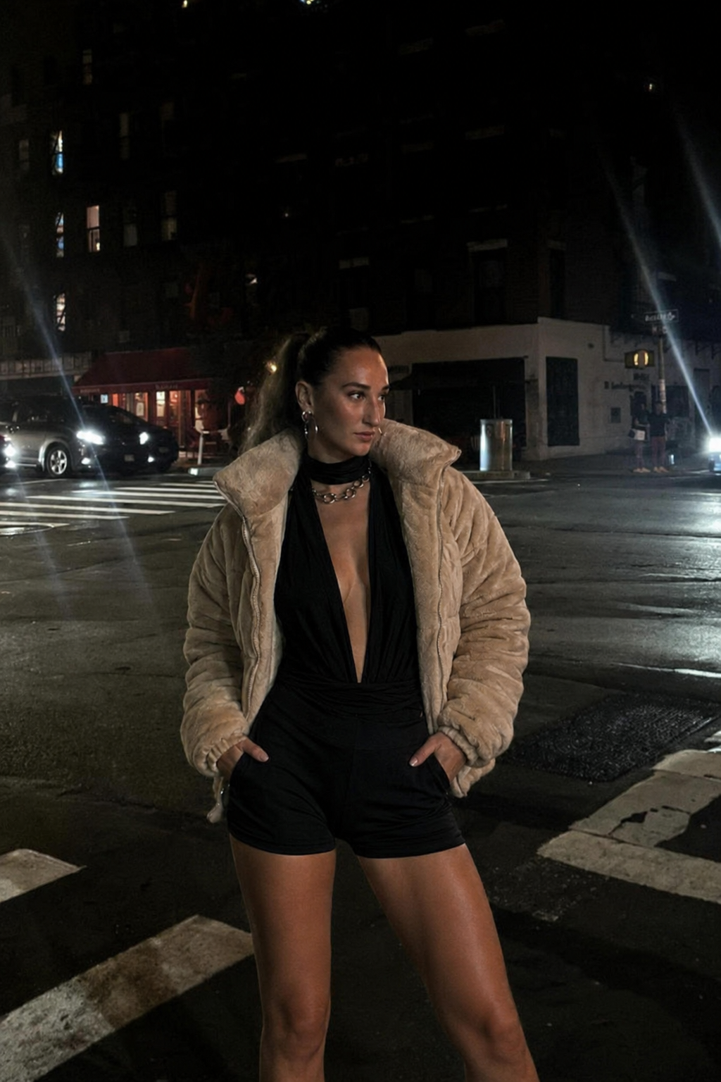 CATSUIT BLACK MAMBA MULTIUSO + PUFFA CAMEL