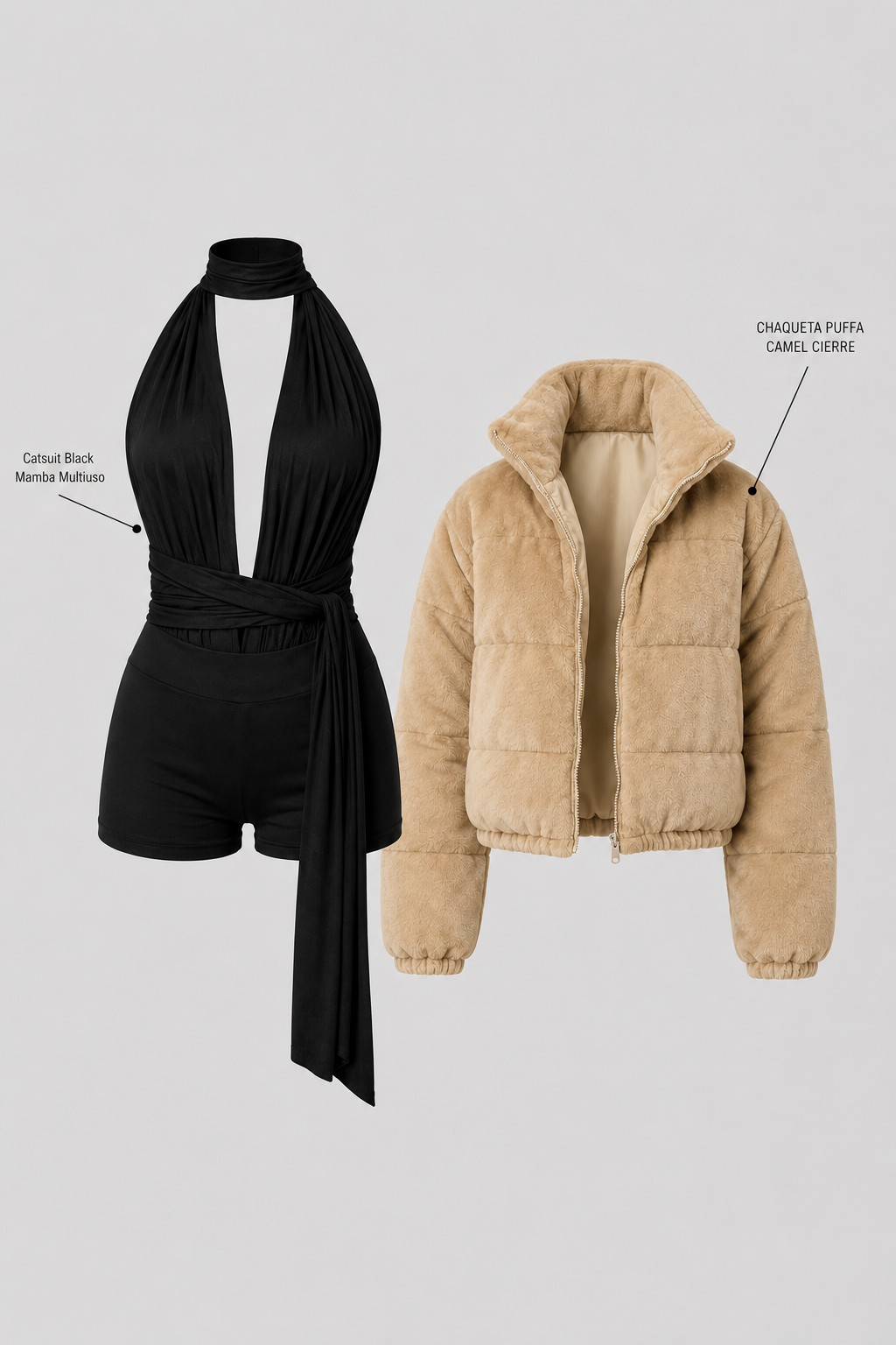 CATSUIT BLACK MAMBA MULTIUSO + PUFFA CAMEL
