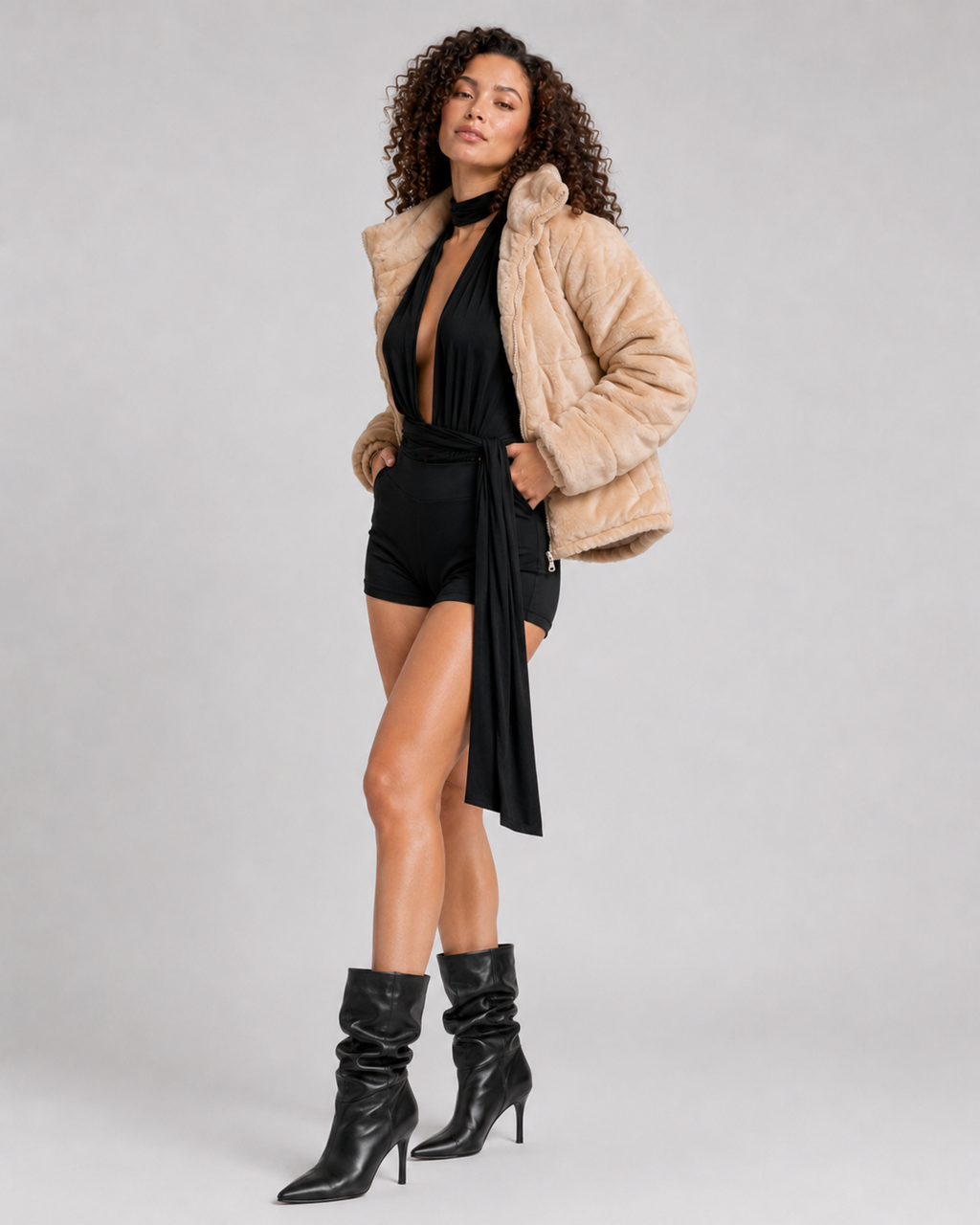 CATSUIT BLACK MAMBA MULTIUSO + PUFFA CAMEL