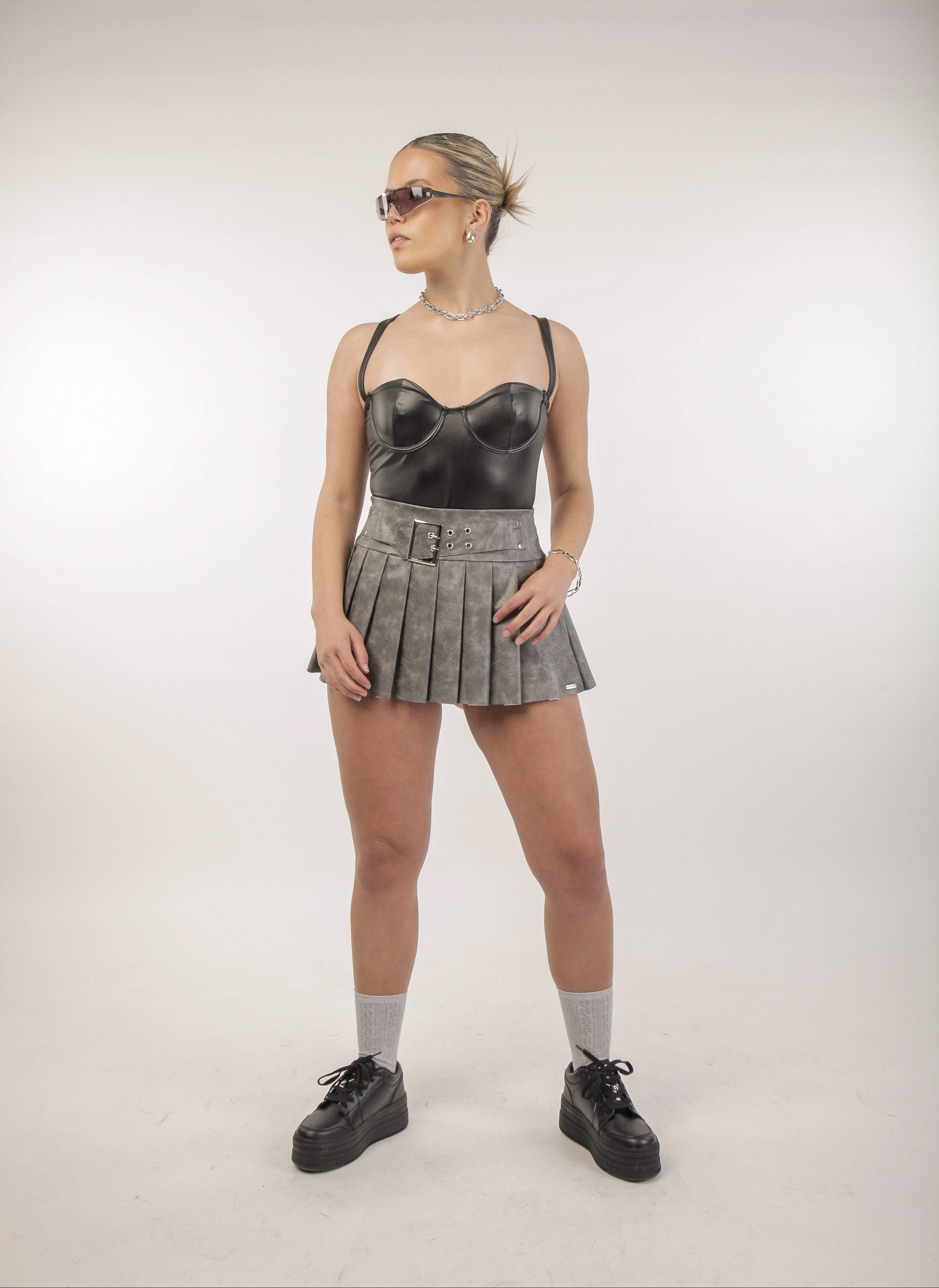 MINI LEATHER TENNIS SKIRT